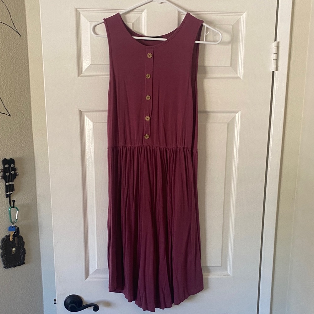Sleeveless Burgundy Dress with Button Detail